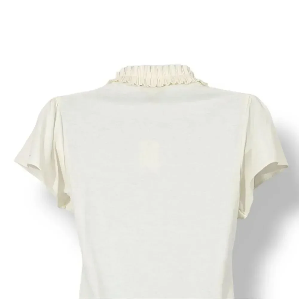 NEW Vintage Y2K Banana Republic Ruffle Pleat Flutter Sleeve Top In Ivory Size XS